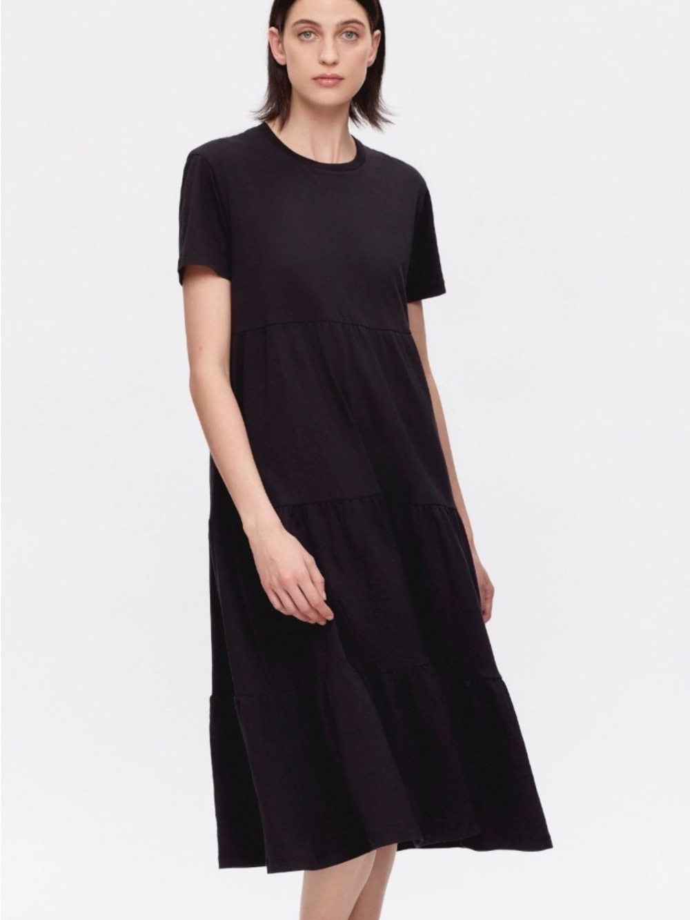 KOTN Egyptian Cotton Tiered Midi Dress Black Size Large Slow Fashion